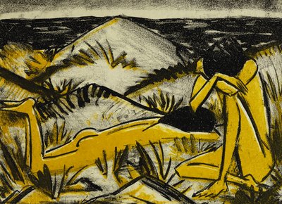 Dune, una seduta e ragazza sdraiata da Otto Mueller