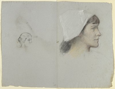Testa di giovane donna con cuffia di profilo verso destra da Otto Scholderer