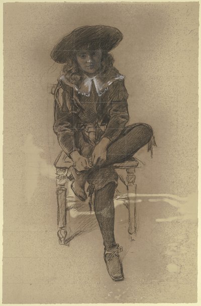 Ragazzo seduto in costume storico dalla "Preparazione al ballo in maschera" da Otto Scholderer