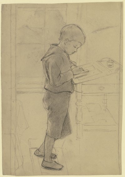 Victor Scholderer in piedi alla scrivania da Otto Scholderer