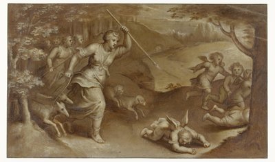 Diana scaccia Cupido e i suoi aiutanti che cercavano di intrappolarla da Otto van Veen