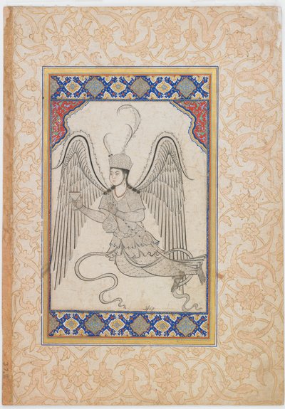 Angelo volante con coppa e fiasco di vino da Ottoman School