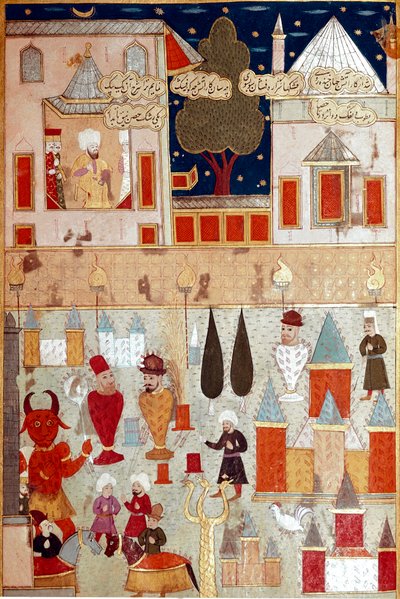 Festeggiamenti organizzati in occasione della circoncisione del figlio del Sultano Ottomano Murad II (1404-1451), preparazione dei fuochi d