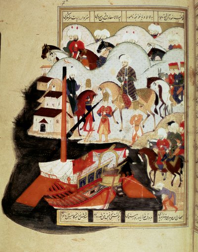 Sultano Murad III (1574-1595) visita il porto di Costantinopoli. Miniatura dal manoscritto 