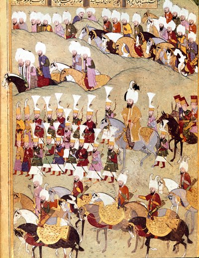 Impero Ottomano: rappresentazione del sultano ottomano Murad II (Murat) (1404-1451) e del suo esercito durante l