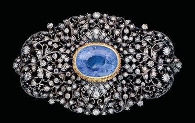 Spilla ottomana con diamanti e zaffiri da Ottoman School