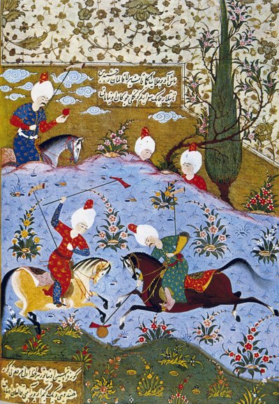 Principe che gioca a polo, illustrazione da Divan-i Nevai, poesie raccolte da Ali Sir Nevai da Ottoman School