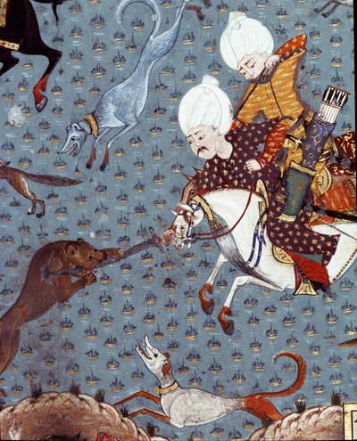 Rappresentazione dei cortigiani del sultano Murad II (Murat) (1404-1451) a caccia del cervo. (dettaglio) da Ottoman School