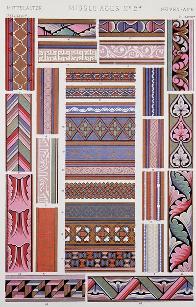 Decorazione in stile medievale, Tavola LXVII da Grammar of Ornament, di Owen Jones (1809-1874), Londra da Owen Jones