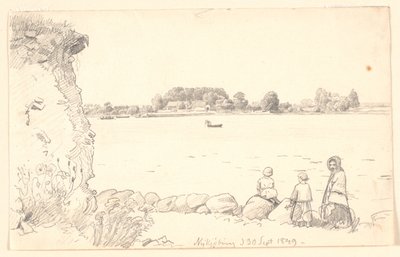 Una signora e due bambini presso Guldborg Sund. Nykøbing Falster. da P.C. Skovgaard