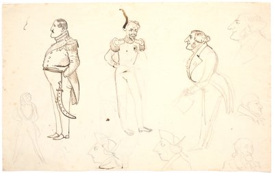 Caricatura di Federico VII e altri, tra cui Grundtvig, probabilmente Orla Lehmann e altri da P.C. Skovgaard