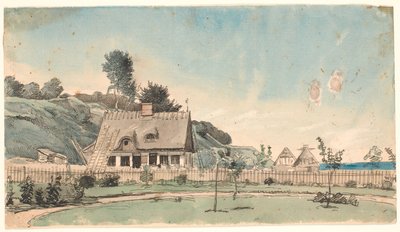 Paesaggio costiero con case dal tetto di paglia da P.C. Skovgaard