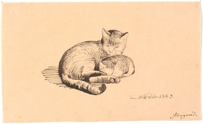 Gatto Sdraiato con il Suo Gattino da P.C. Skovgaard