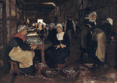 Stabilimento di conservazione e confezionamento di sardine a Concarneau da Peder Severin Krøyer