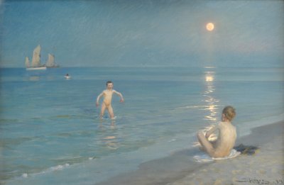 Ragazzi che fanno il bagno a Skagen. Sera d