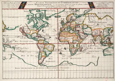Carta che traccia le rotte dalla Francia e dalla Spagna, dei viaggi di andata e ritorno verso le Indie Occidentali e le Indie Orientali, con diramazioni per diverse destinazioni da P. Du Val