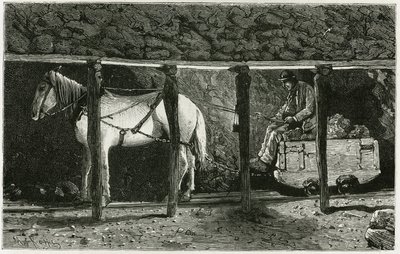 Interno di una galleria con berlaine. Incisione di Ferat, per illustrare la storia "Belgio", di Camille Lemonnier (1844-1913) scrittore belga. Pubblicato in Le Tour du monde, nouveau journal des voyages, 2° semestre 1884, a cura di Edouard Charton (1807-1 da P. Ferat