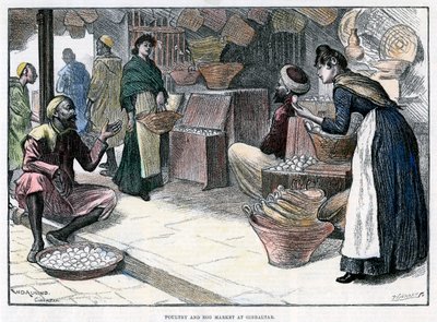 Mercato di pollame e uova a Gibilterra, c1880 da P Naumann
