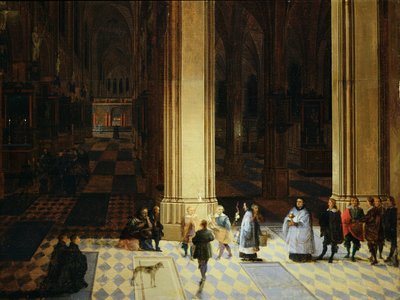 Interno della Cattedrale di Anversa di notte, metà XVII secolo da P. the Elder & P. the Younger (1620 75) Neeffs