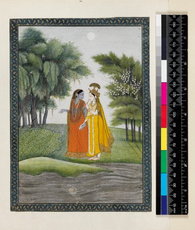 Krishna e Radha che camminano lungo la Jumna al chiaro di luna dopo aver scambiato i vestiti, dal 