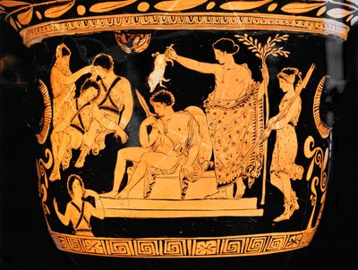 Cratere a campana a figure rosse dalla Puglia: Apollo purifica Oreste con il sangue di un maialino ... da Painter Eumenides