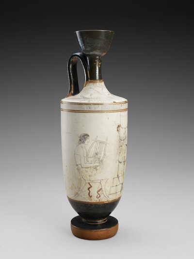 Lekythos a spalla con Pittura Policroma su Fondo Bianco di Scena Funeraria, 450-440 a.C. da Painter Houston