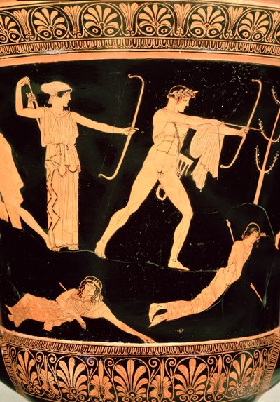 La morte dei Niobidi, dettaglio da un calice-krater attico a figure rosse, c.450 a.C. (dettaglio) da Painter Niobid