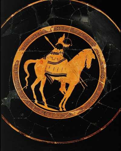 Cavaliere. Medaglione centrale di una coppa a figure rosse proveniente da Vulci, la stessa coppa del 10-03-03/66 e 67 ... da Painter Pistoxenos