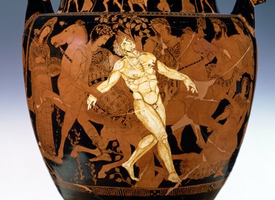 Cratere a volute a figure rosse attico che raffigura la morte del gigante di bronzo, Talos (dettaglio) da Painter Talos