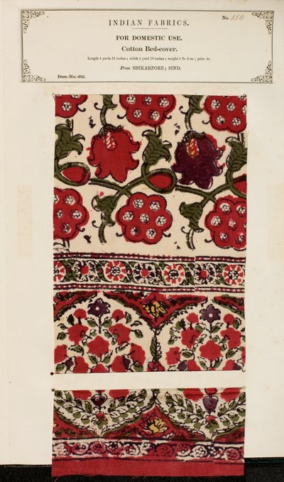 Campione di copriletto in cotone da Shikarpore in Sind, da The Collection of the Textile Manufacturers of India, di John Forbes Watson, pubblicato nel 1866 da Pakistani School