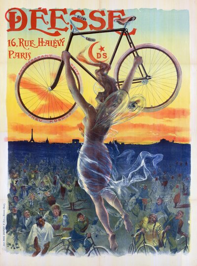 Poster francese vintage di una dea con una bicicletta, c.1898 da Pal