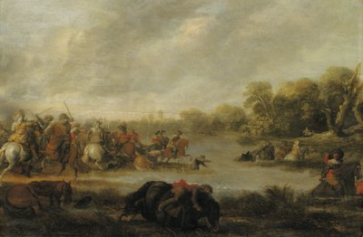 Uno scontro di cavalleria presso un fiume da Palamedes Palamedesz