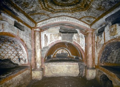 EARLY CHRISTIAN ART: Catacombe di Domitilla. Cubicolo di Orfeo., mid 3rd century (fresco) da Paleo Christian