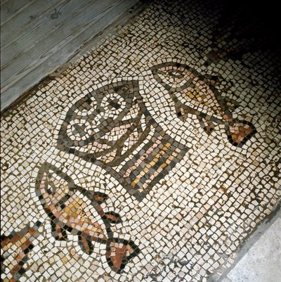 Il miracolo dei pesci e dei pani, mosaico IV o V secolo da Paleo Christian