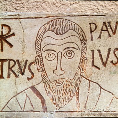 Rappresentazione di San Paolo. Graffito paleocristiano da Aquileia in Italia I secolo d.C. Aquileia, Museo Nazionale Paleocristiano da Paleo Christian Paleo Christian