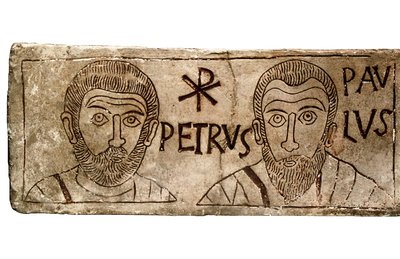 Sarcofago raffigurante gli apostoli Pietro e Paolo, civiltà paleocristiana da Paleo Christian Paleo Christian