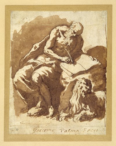 San Girolamo seduto su una roccia, scrivendo da Palma Il Giovane