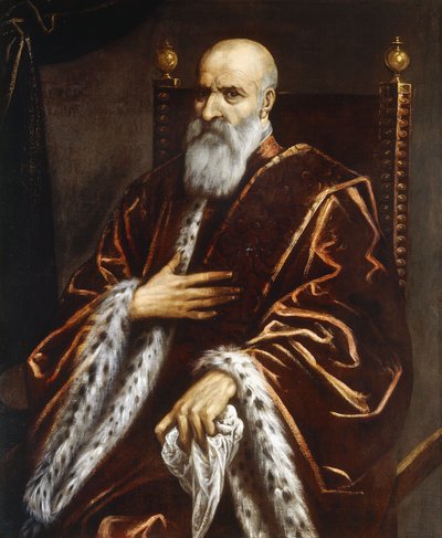 Ritratto di un Senatore Veneziano, seduto a tre quarti, con un Mantello di Velluto Rosso da Palma Il Giovane