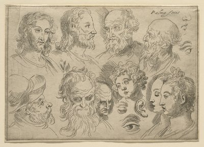 Tavola di Schizzi con Dieci Teste, 1636 da Palma Il Giovane