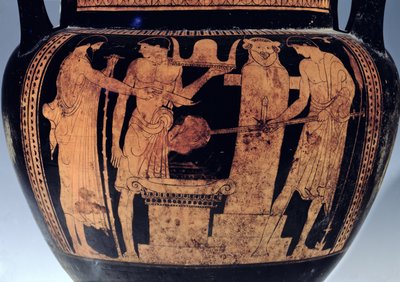 Cratere attico a figure rosse, (dettaglio), decorato con una scena della fucina di Vulcano, V secolo a.C. da Pan Painter