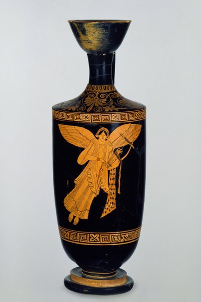 Lekythos attica a figure rosse decorata con una figura alata di Nike, trovata a Gela, c.490-80 a.C. (ceramica) da Pan Painter