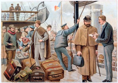 Passeggeri che si imbarcano su un piroscafo P&O nel Tamigi, c. 1890 da PandO Pencillings