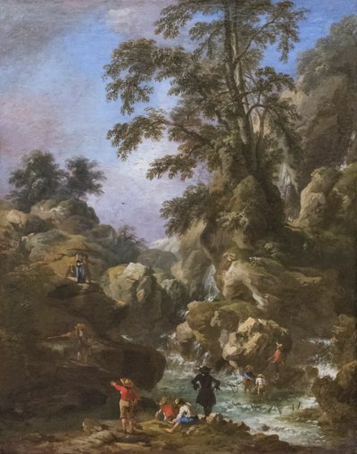 Paesaggio con cascata e figure da Pandolfo Reschi