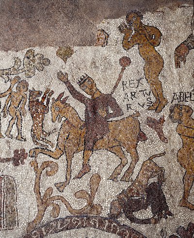 Rappresentazione di Re Artù e Perceval. Mosaico di Pantaleone, sacerdote e mosaicista. 1163-1166. Navata centrale della Cattedrale di Otranto, Italia da Pantaleon Pantaleon