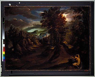 Paesaggio montuoso boscoso con Antiope addormentata da Paolo (1540 96) Fiammingo