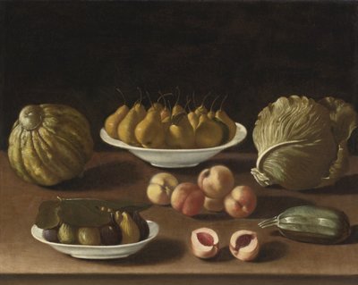 Natura morta con pere, pesche, fichi, un melone, cavolo e zucchina da Paolo Antonio Barbieri