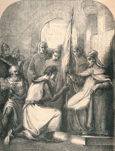 Hugh de Vermandois riceve uno stendardo consacrato da Papa Urbano, 1869 da Paolo Priolo