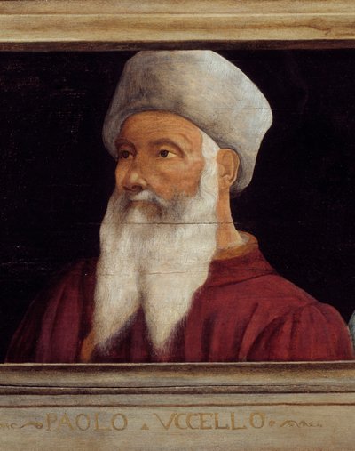 Cassone con 5 ritratti del Maestro del Rinascimento Fiorentino (dettaglio con il ritratto di Paolo di Dono detto Paolo Uccello) da Paolo Uccello