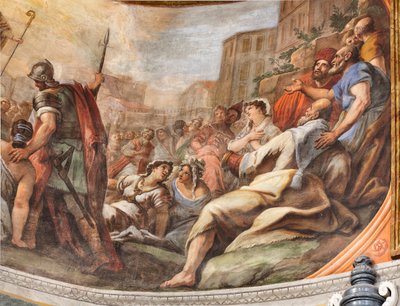 Affreschi di Paolo de Matteis del 1714 sulla volta e sul tamburo, raffiguranti la vita del Santo, Cappella di San Cataldo nella Cattedrale, Taranto, Italia (foto) da Paolo di Matteis