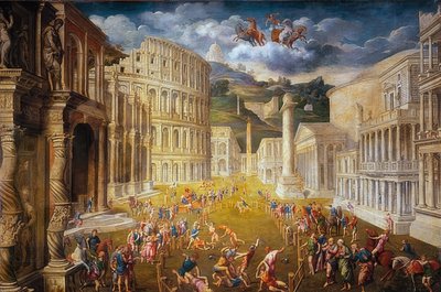 Combattimento di gladiatori. Circa 1560 da Paris Bordone